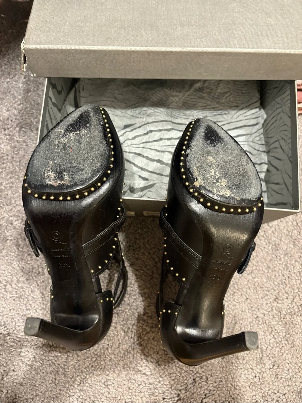 ALEXANDER McQUEEN Black Gold Studded Buckle Scarpa Pelle Cuoio Size 8 1/2